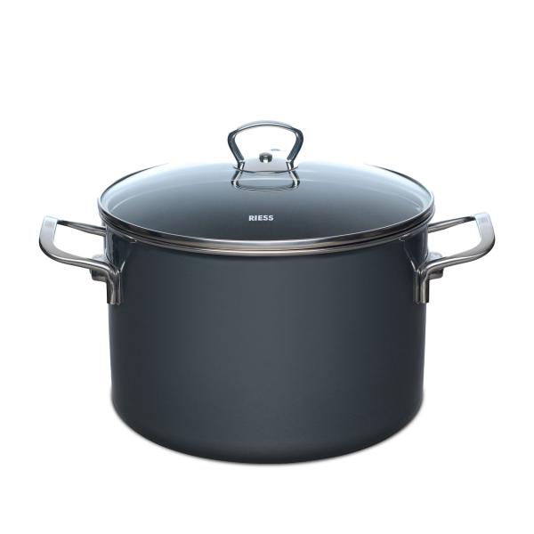Riess Fleischtopf mit Glasdeckel, Nouvelle Pur Dark Grey Zylindrisch Extra Stark